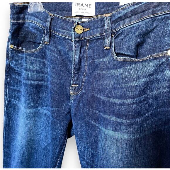 NWOT FRAME Le Garcon Straight Jeans Sz 24 Dark Wash Frayed Mid Rise - Picture 6 of 14